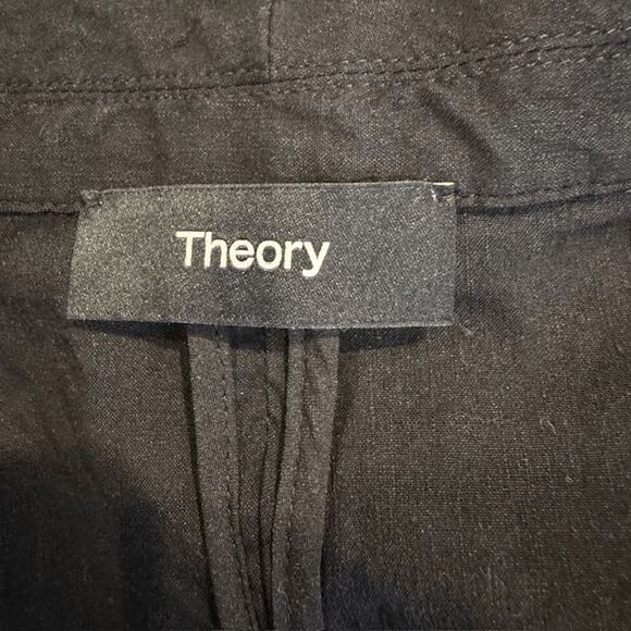 Theory Linen Viscose Roll Sleeve One Button Black Fluid Crunch Blazer Size 0 - Picture 3 of 9